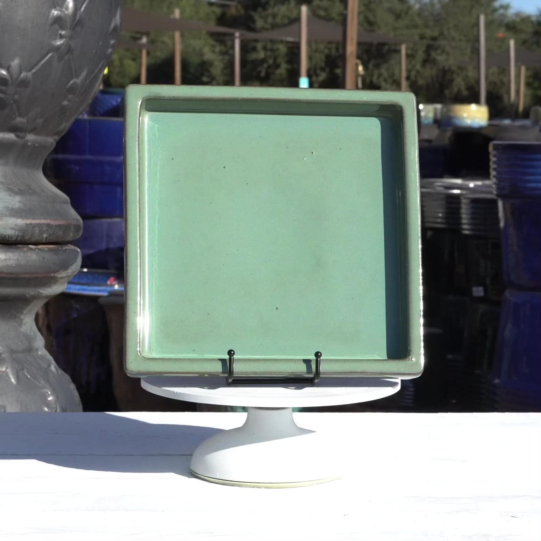 3127L16 - Square | Green Cream - Ceramic Clay Pot Saucers (8"-15")