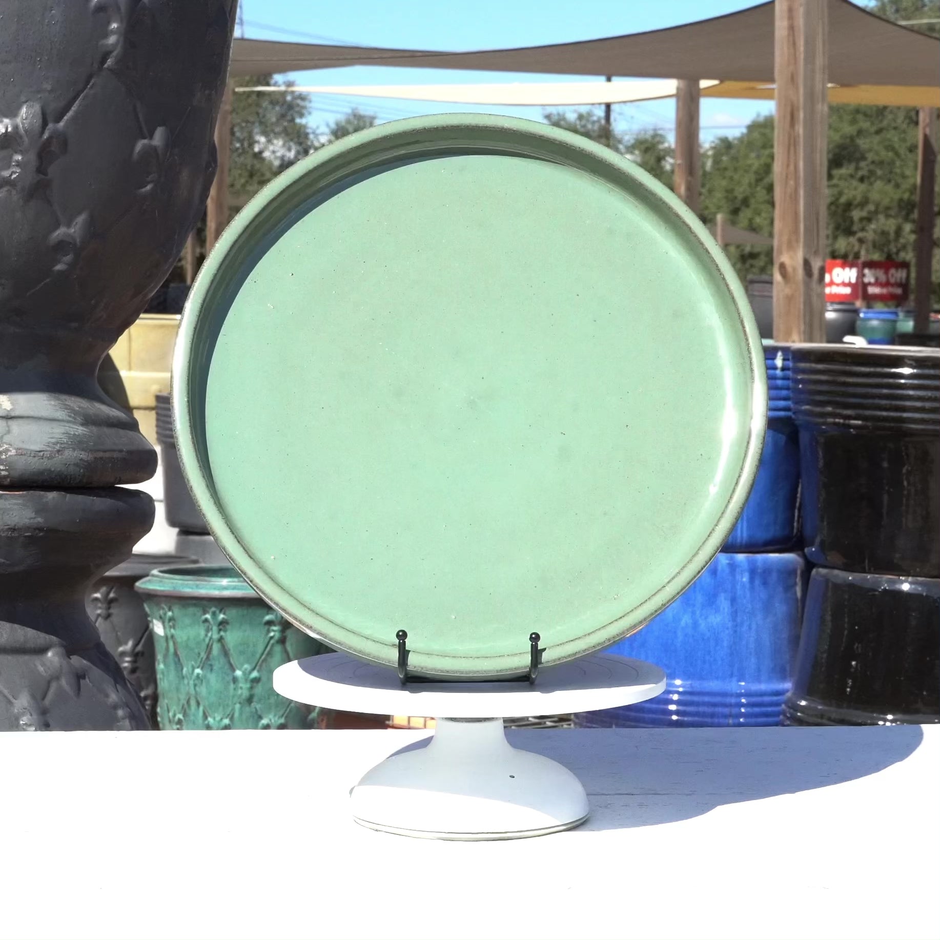 3125L16FS - Round | Green Cream Ceramic Plant Saucer | High Fired Ecofriendly Clay - Sizes 8"-17.5"