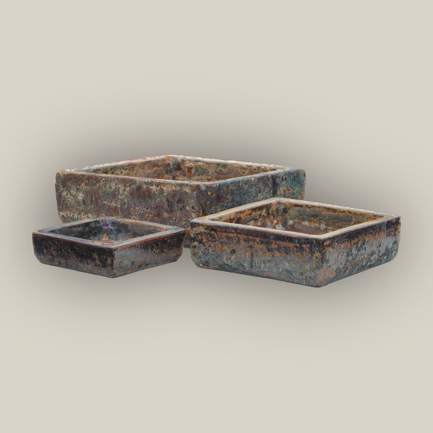 9788C42 - Seafoam Brown Low Square Ceramic Planter
