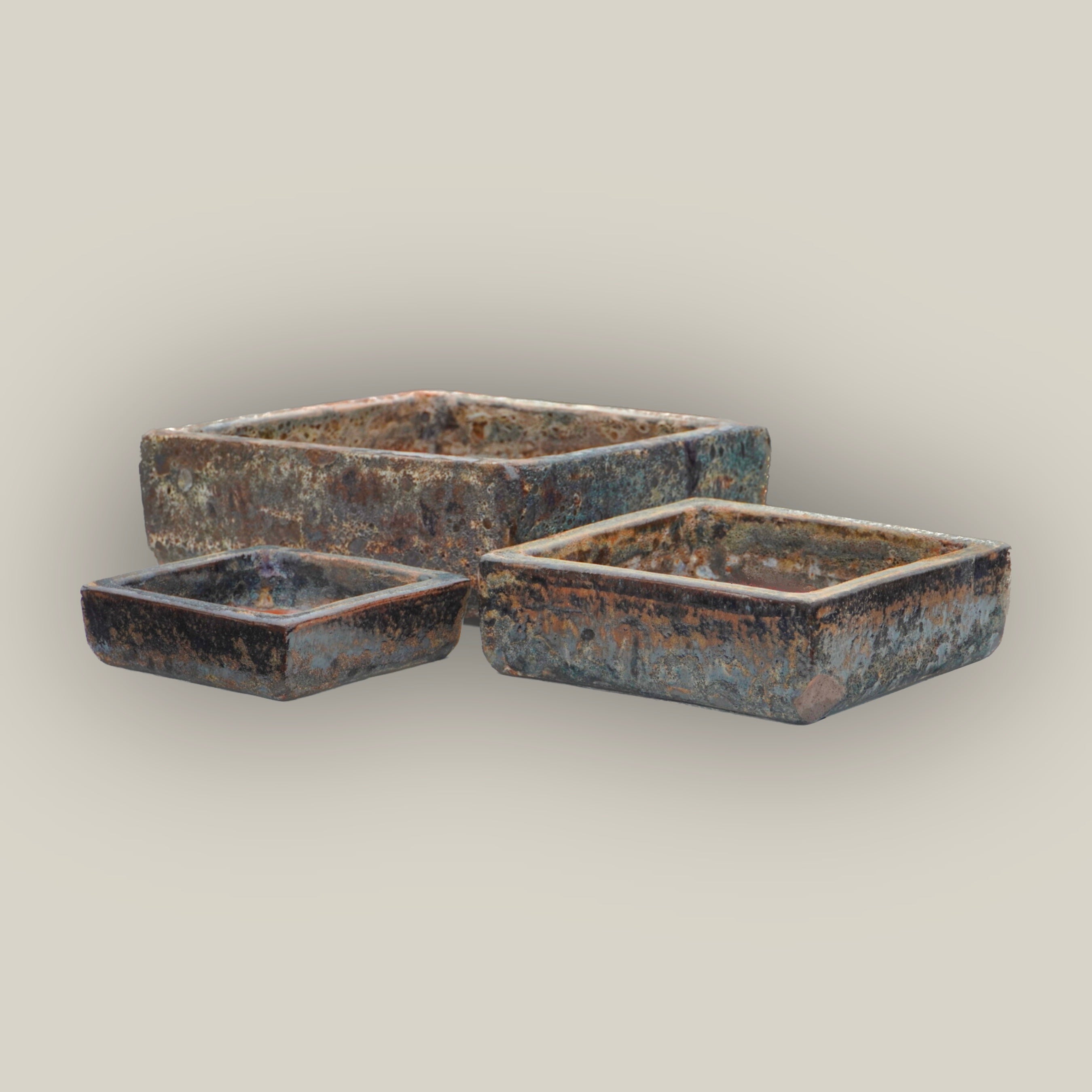 9788C42 - Seafoam Brown Low Square Ceramic Planter