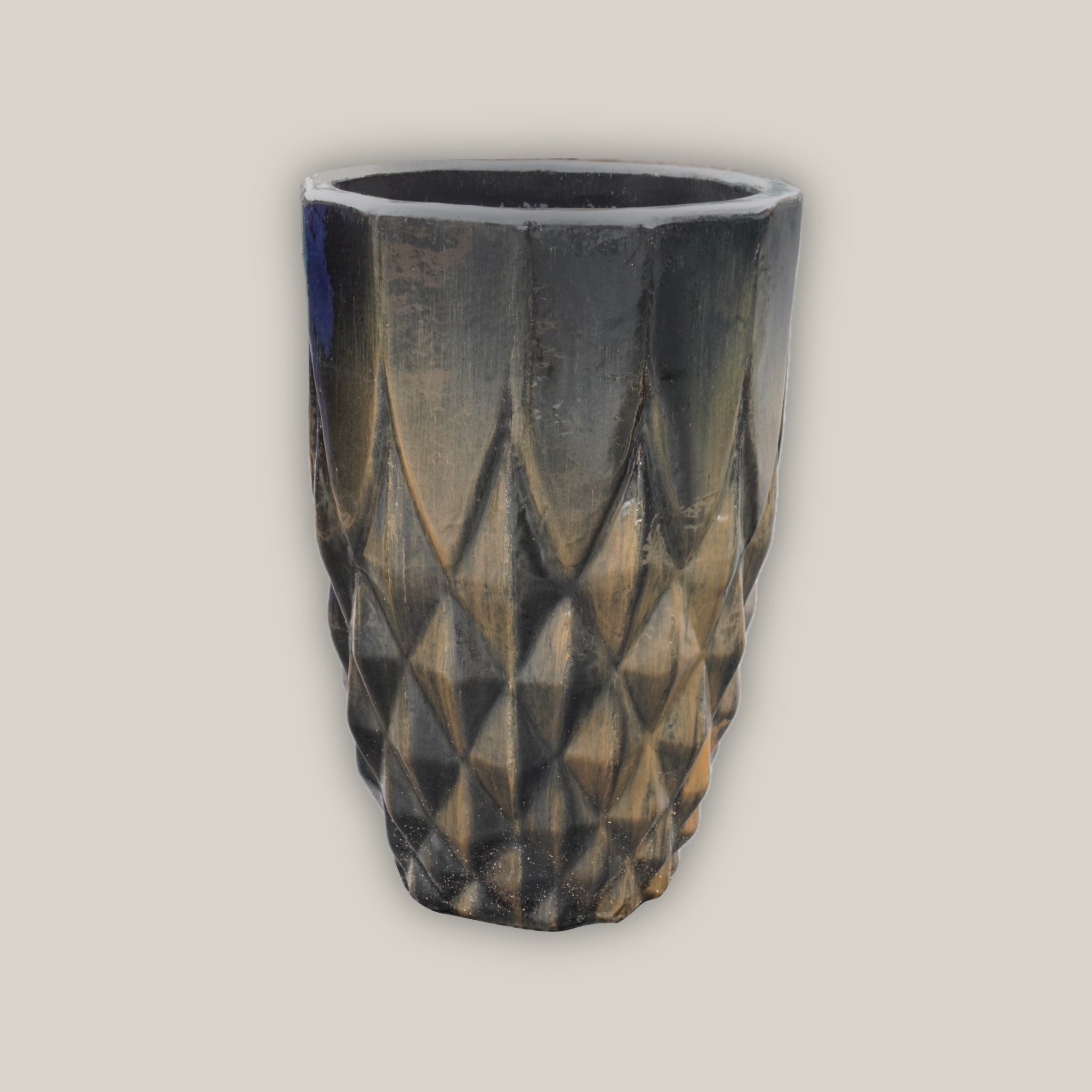 9995P20FS - Shiny Black Pineapple Round Ceramic Planter - FREE SHIPPING
