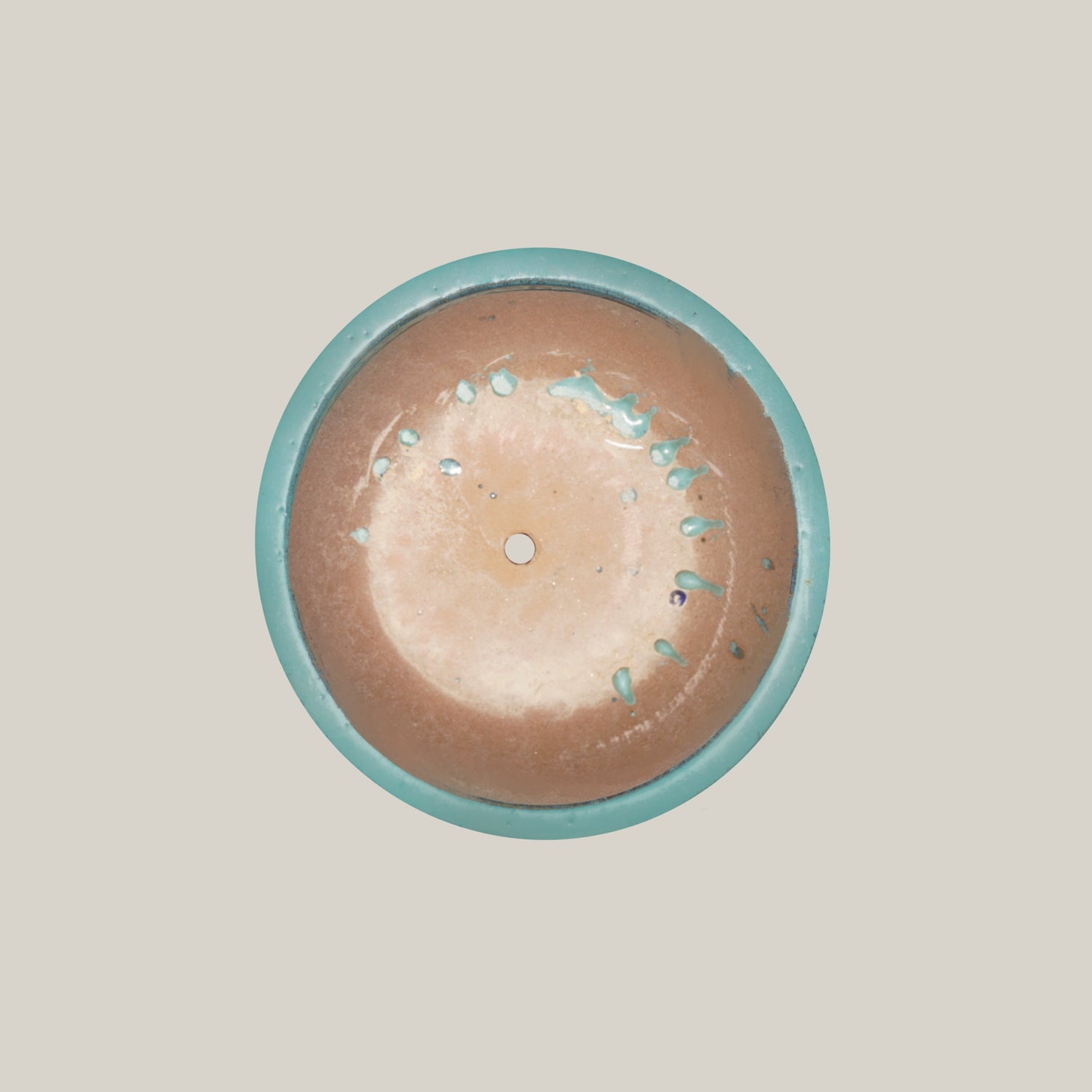 Top of Glazed teal round rim bullet planter