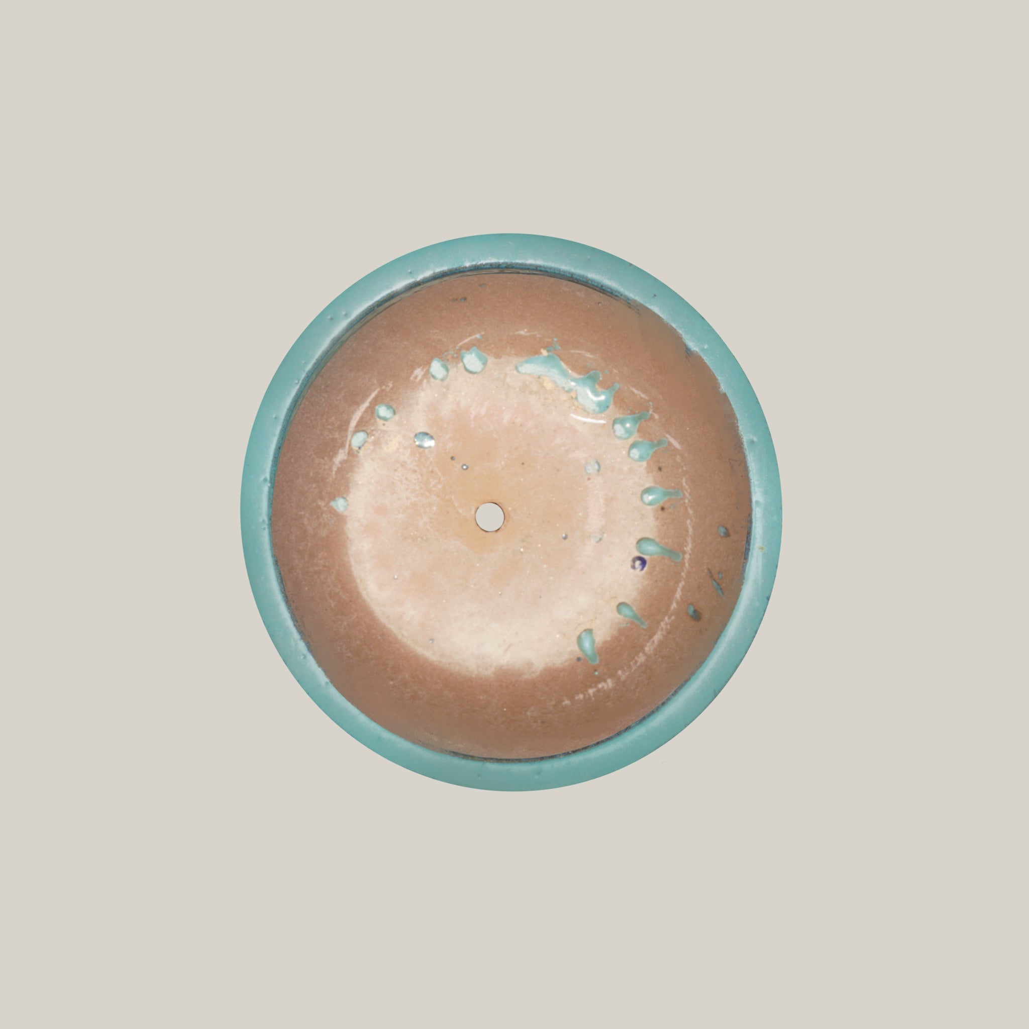 Top of Glazed teal round rim bullet planter