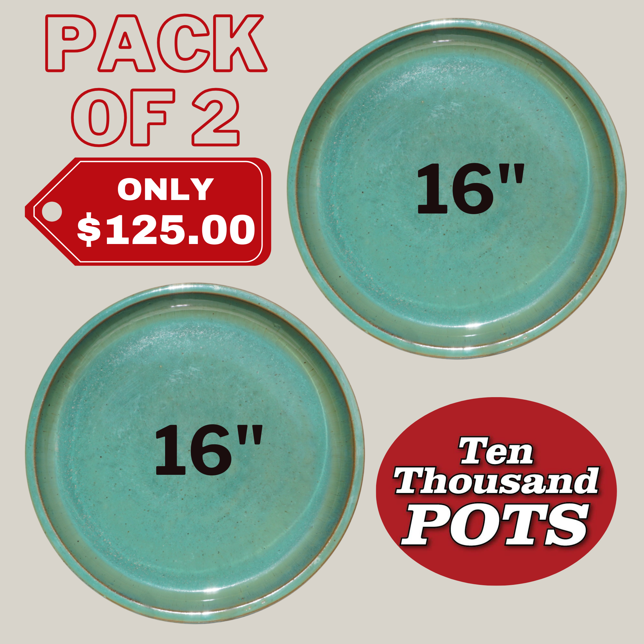 6135H1FS - Round | Turquoise Ceramic Plant Saucer | High Fired Ecofriendly Clay - Sizes 8"-24"