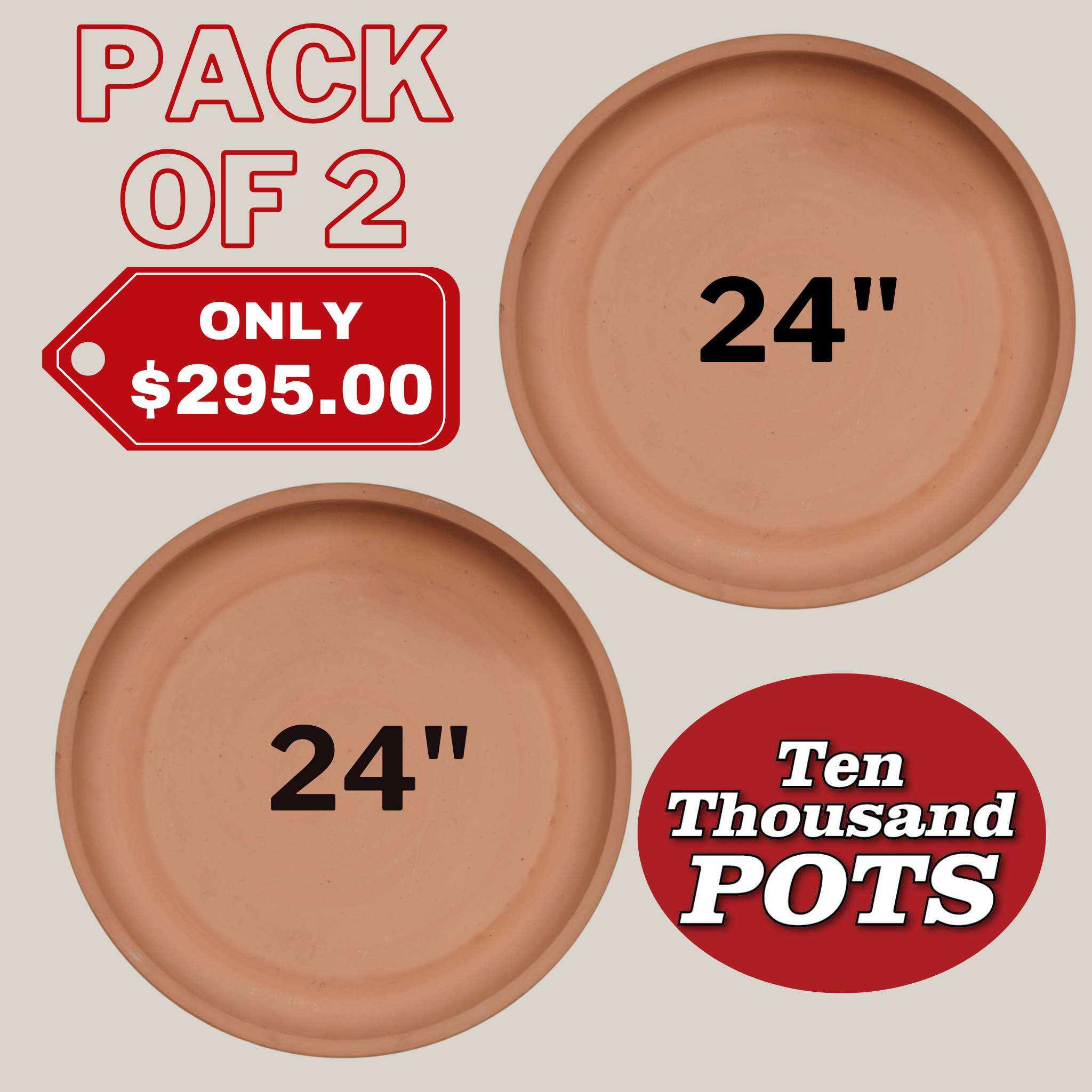 6135H27FS - Round | Unglazed Ceramic Plant Saucer | High Fired Ecofriendly Clay - Sizes 8"-24"