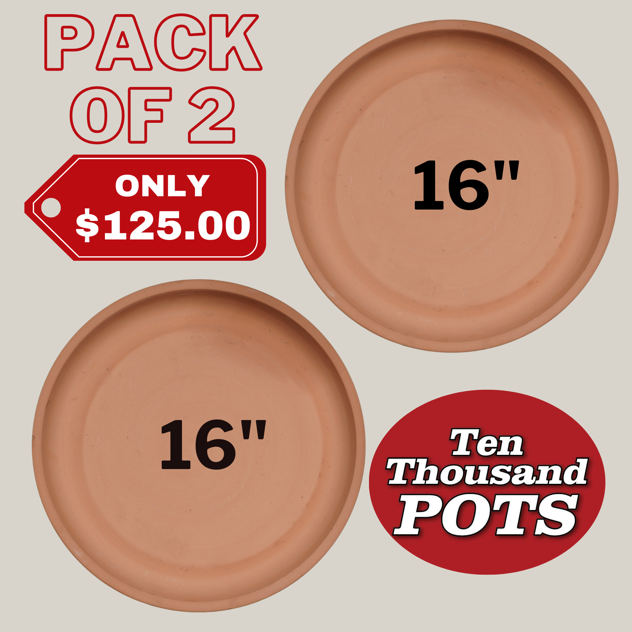 6135H27FS - Round | Unglazed Ceramic Plant Saucer | High Fired Ecofriendly Clay - Sizes 8"-24"