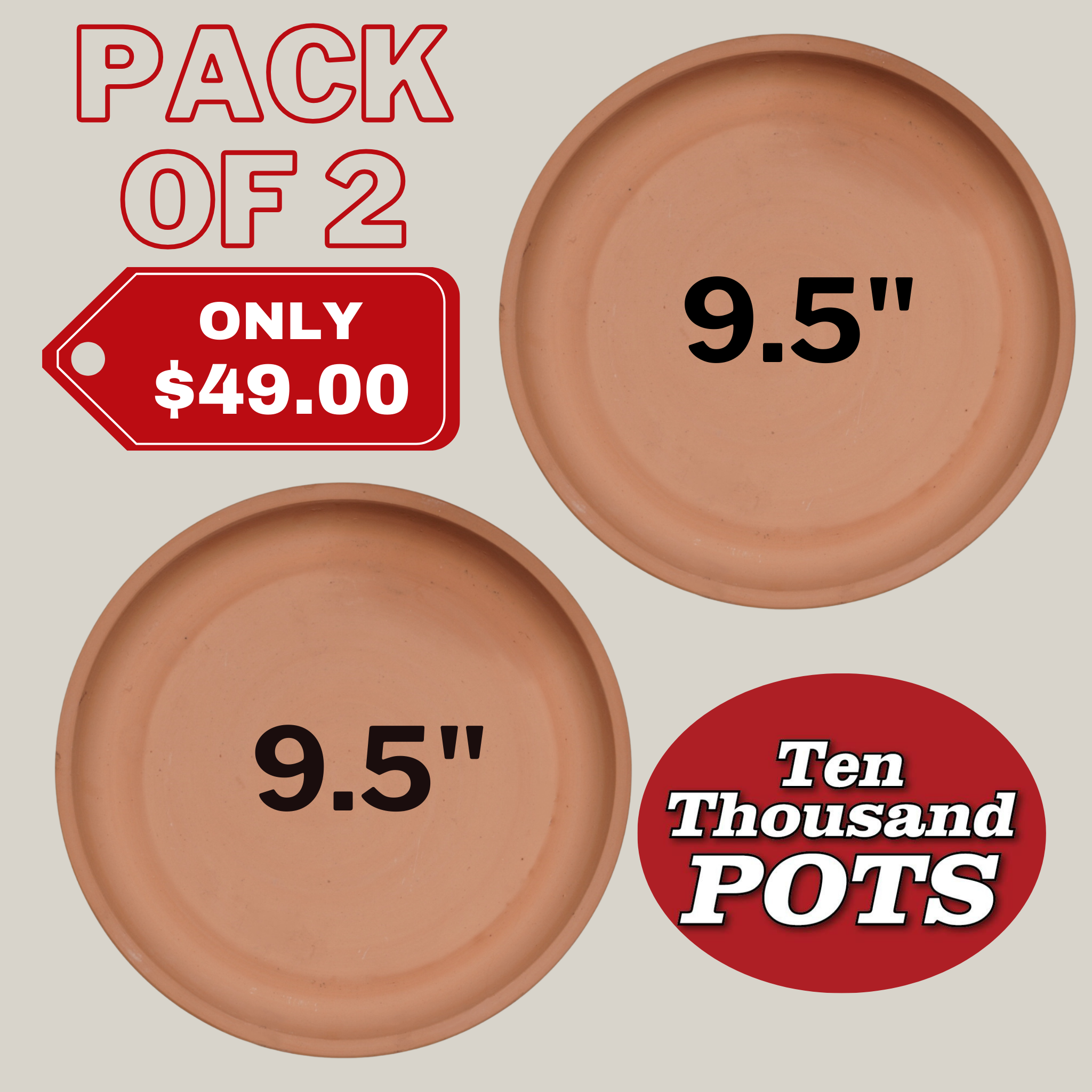 6135H27FS - Round | Unglazed Ceramic Plant Saucer | High Fired Ecofriendly Clay - Sizes 8"-24"
