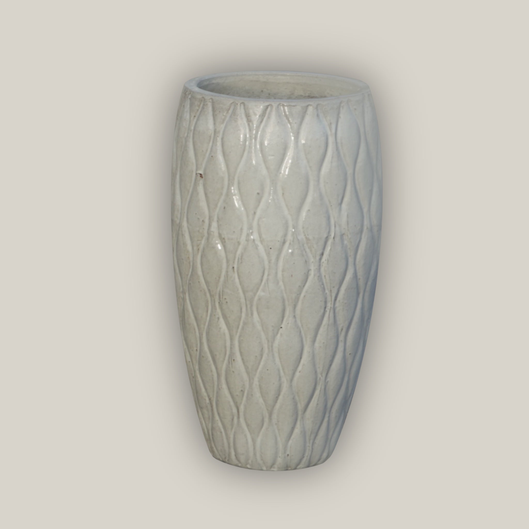 9990C16FS - White Tall Ceramic Seagrass Planter - FREE SHIPPING