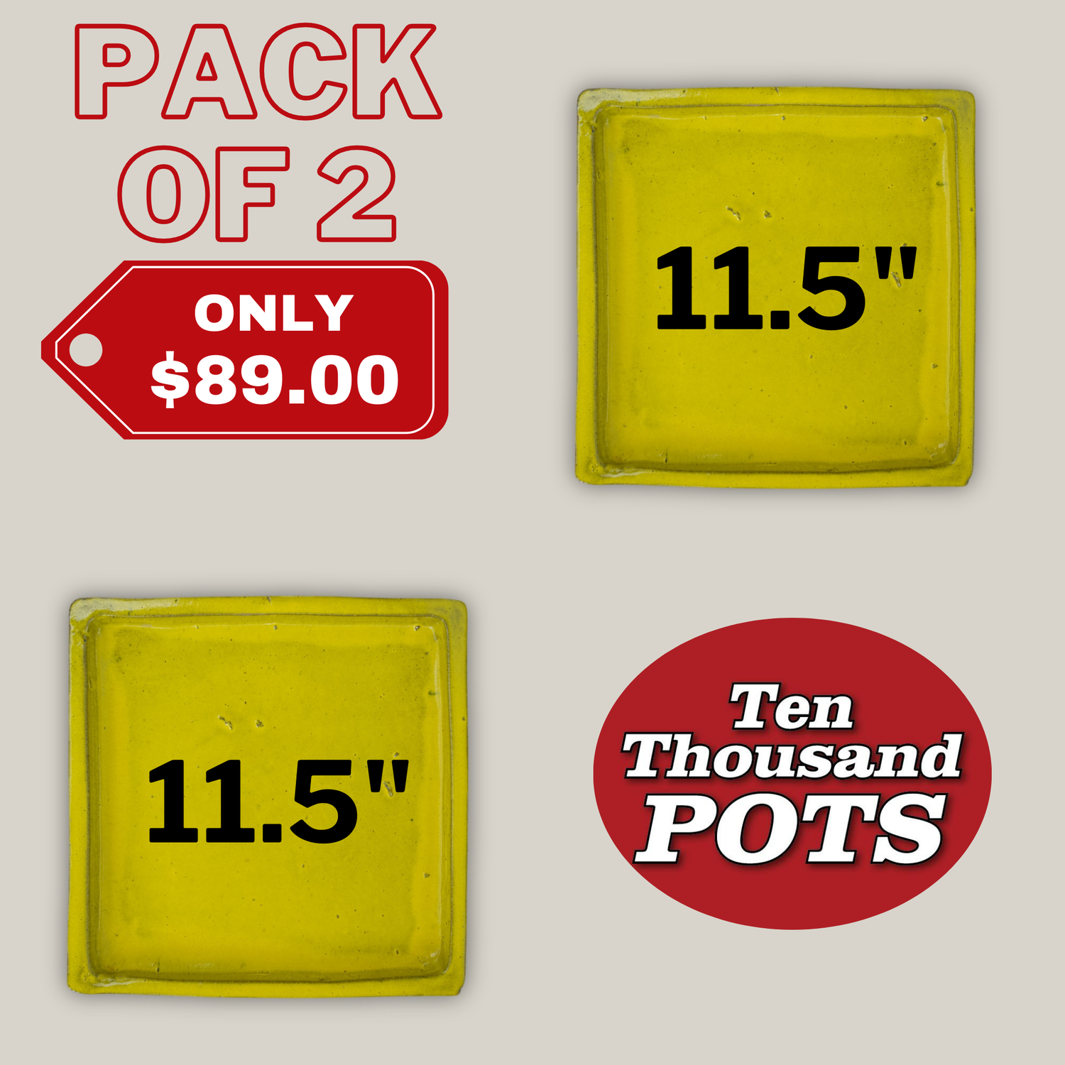 3127L38FS- Square | Yellow Ceramic Plant Saucer | High Fired Ecofriendly Clay - Sizes 8"-15"