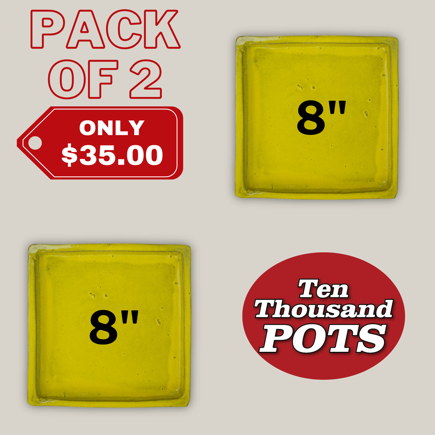 3127L38FS- Square | Yellow Ceramic Plant Saucer | High Fired Ecofriendly Clay - Sizes 8"-15"