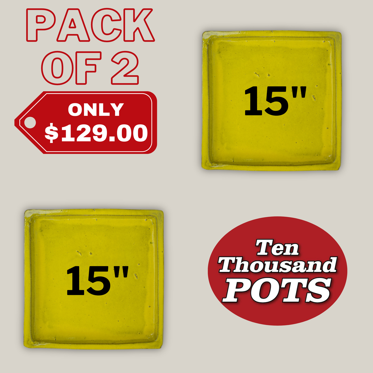 3127L38FS- Square | Yellow Ceramic Plant Saucer | High Fired Ecofriendly Clay - Sizes 8"-15"