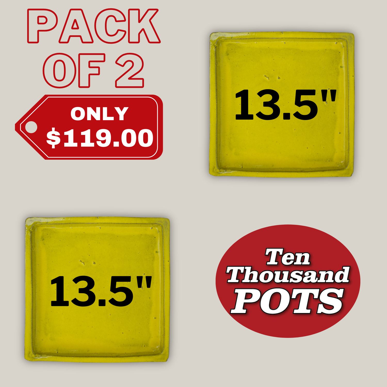 3127L38FS- Square | Yellow Ceramic Plant Saucer | High Fired Ecofriendly Clay - Sizes 8"-15"