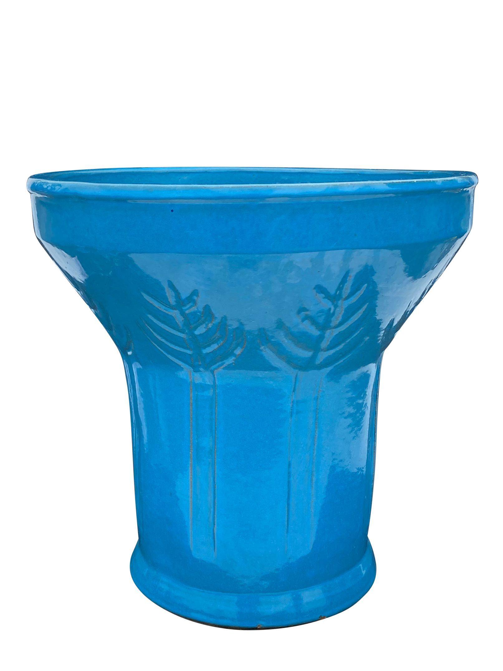 Light Blue Round Floral Ceramic Planter | Ten Thousand Pots