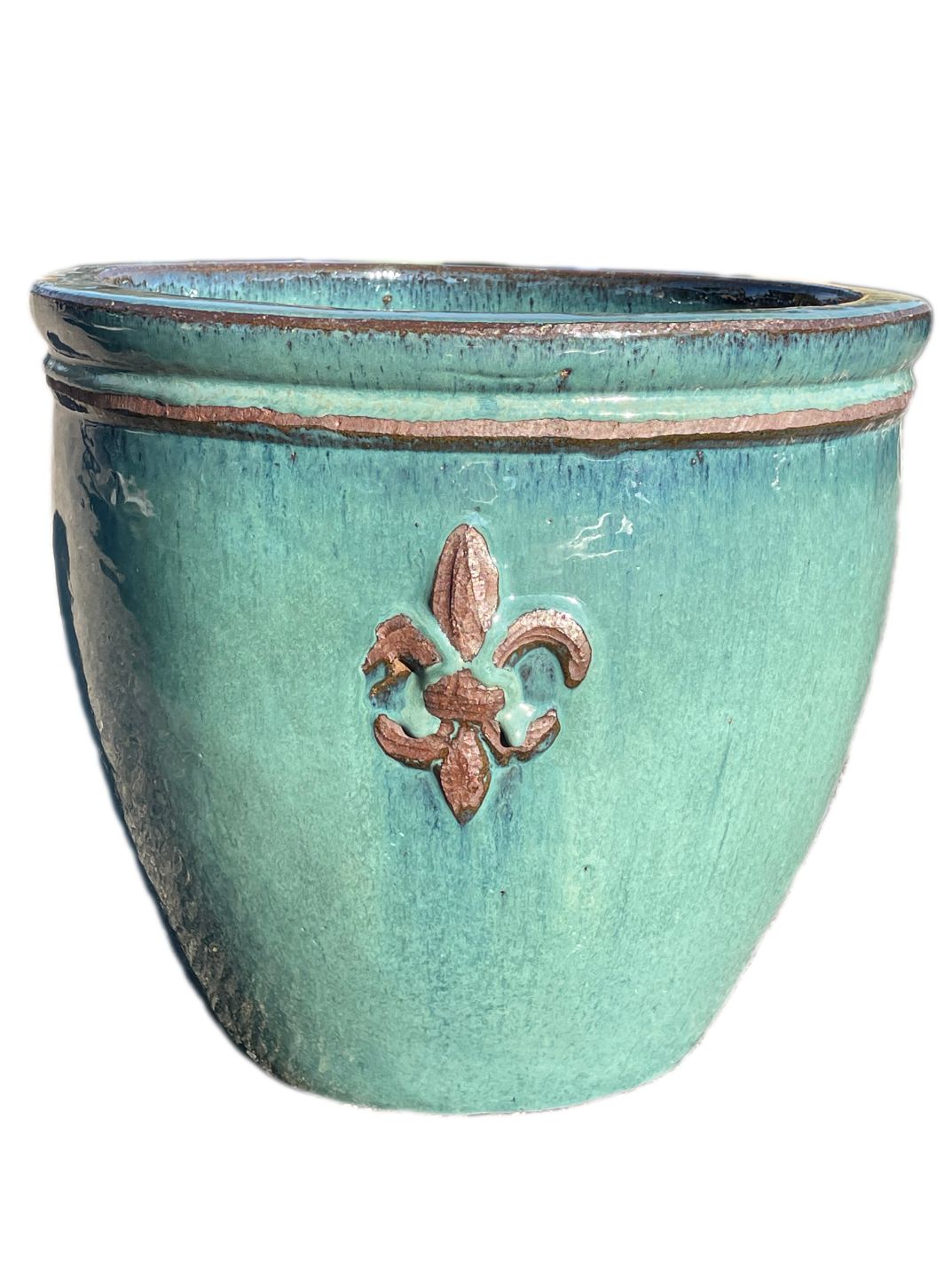 ceramic green plant pot Marble Green Fleur de Lis Double Rim Ceramic Planter