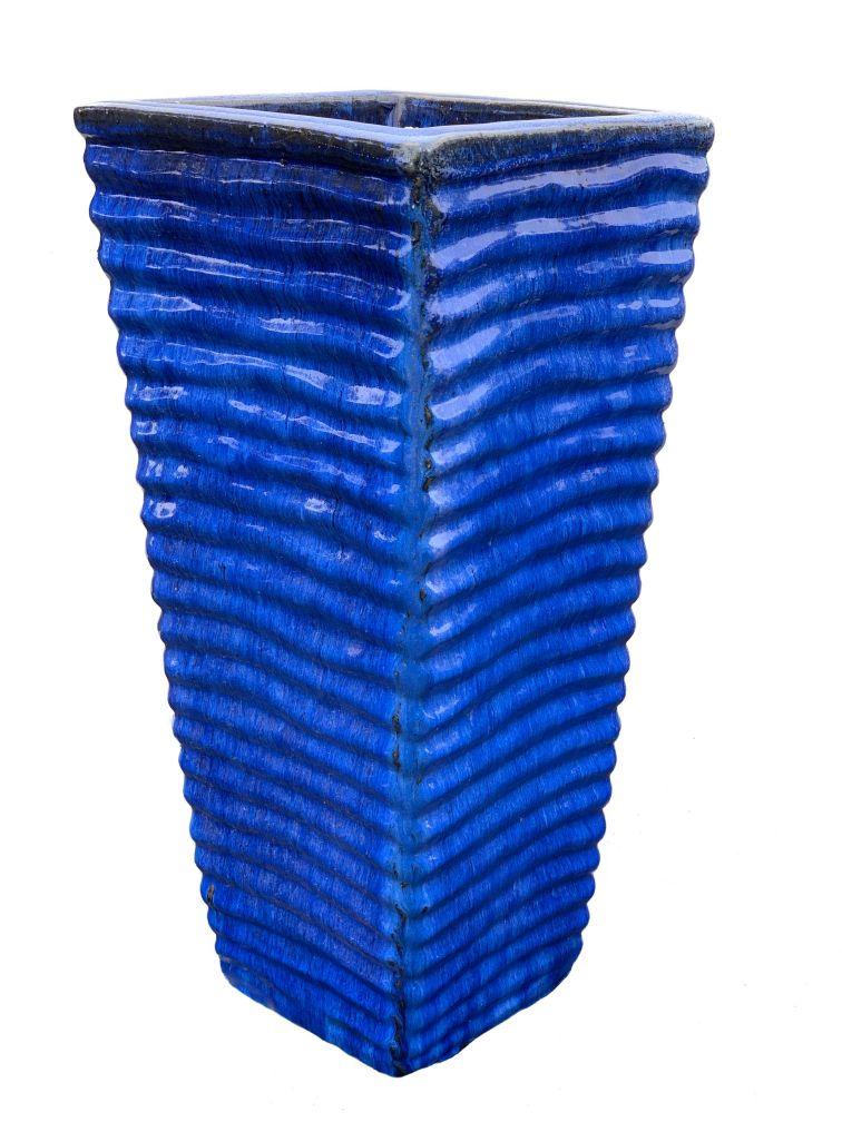 blue ceramic plant pot Cobalt Blue Ceramic Ripple Square Planter