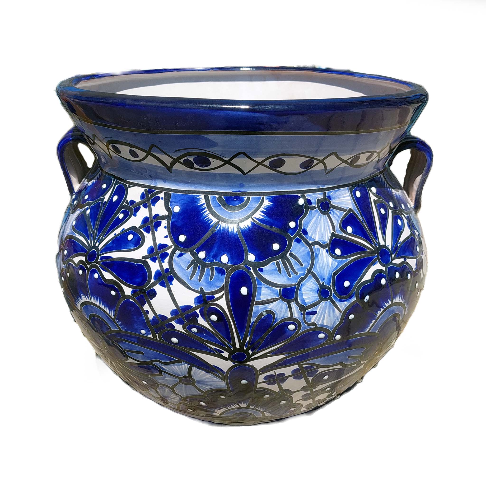 Handmade blue and white Mexican chata pot