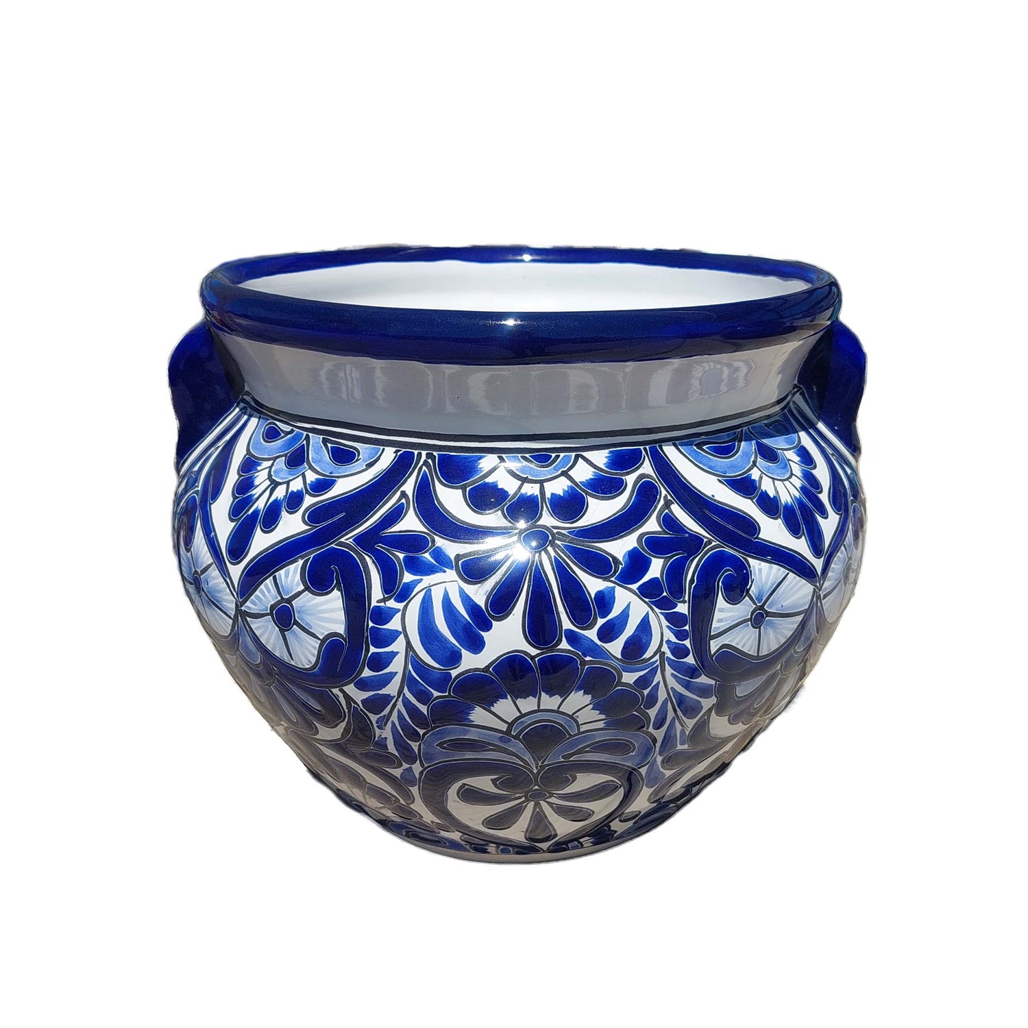 Handmade blue and white Mexican chata pot