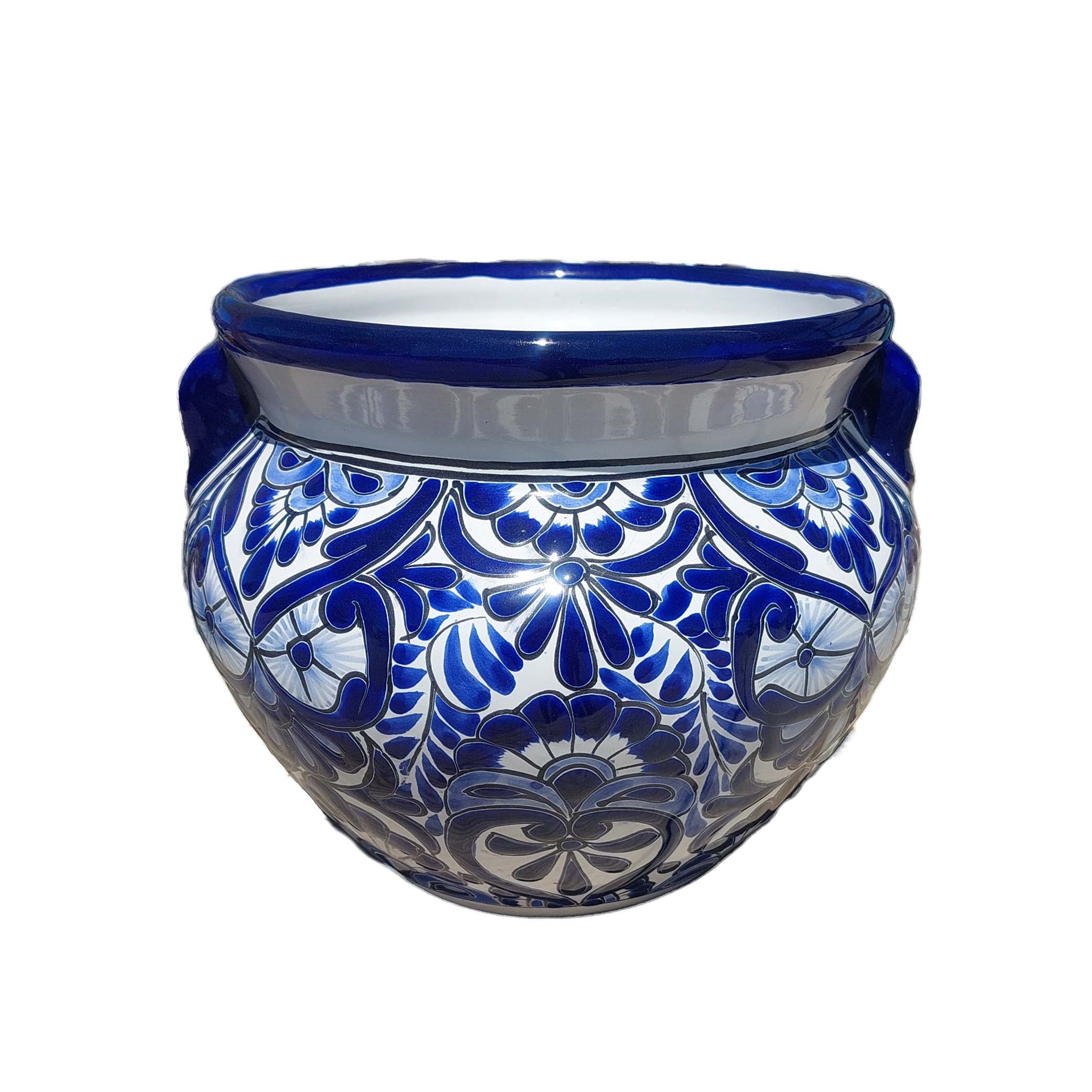 Handmade blue and white Mexican chata pot