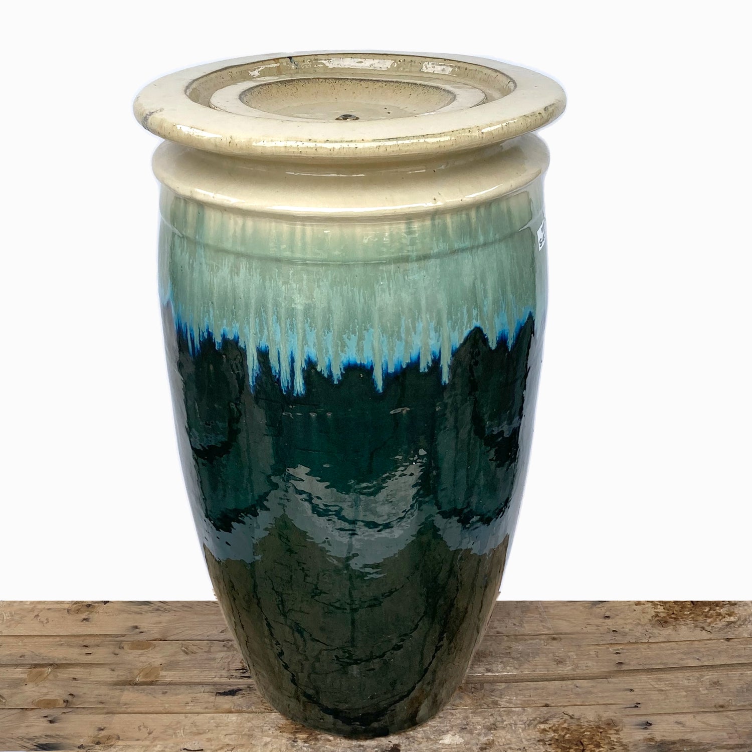 5250N61 - Cream/Marble Green/Glass Green Earth Drum Ceramic Fountain