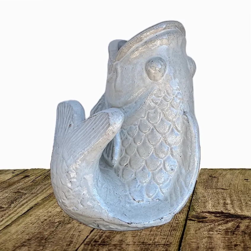 White glossy ceramic fish accent