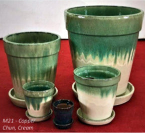 322M38 - Iron Rust/Copper Chun Round Ceramic Planter with Saucer