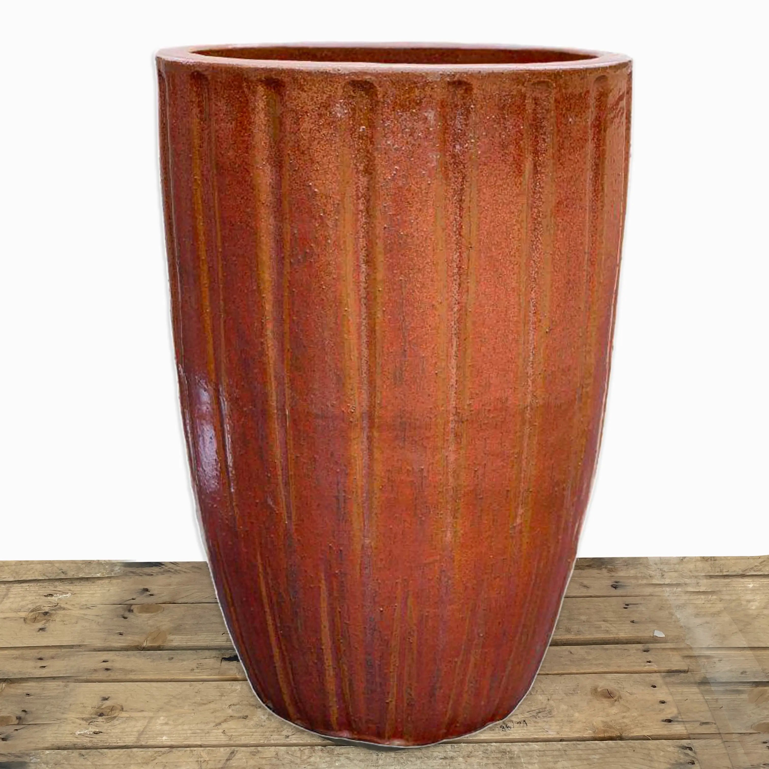 red ceramic plant pots Copper Red Line Cylinder Ceramic Pot
