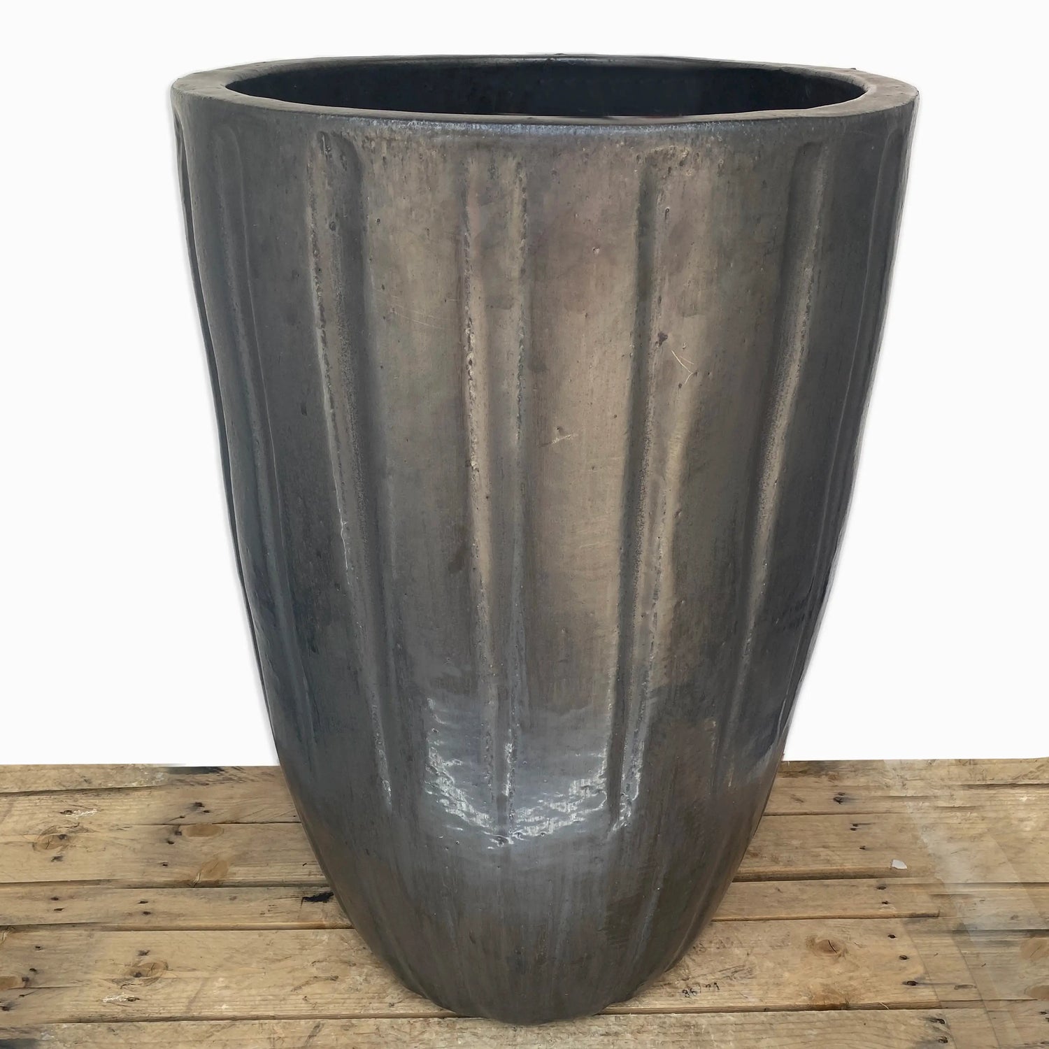 9875C8 - Matte Black Line Cylinder Ceramic Pot