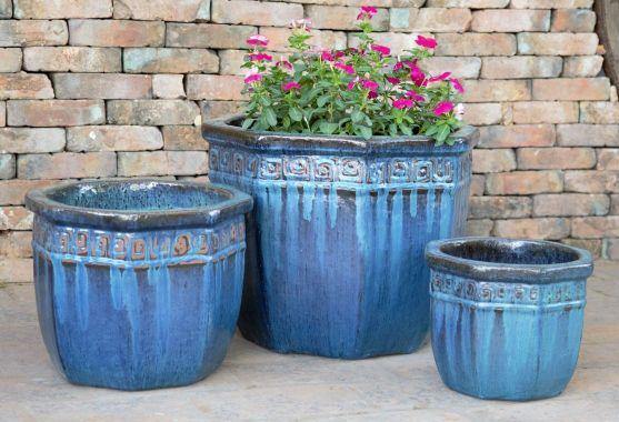 easy plant pot sizes Antique Marble Green Ceramic Octagon Planter
