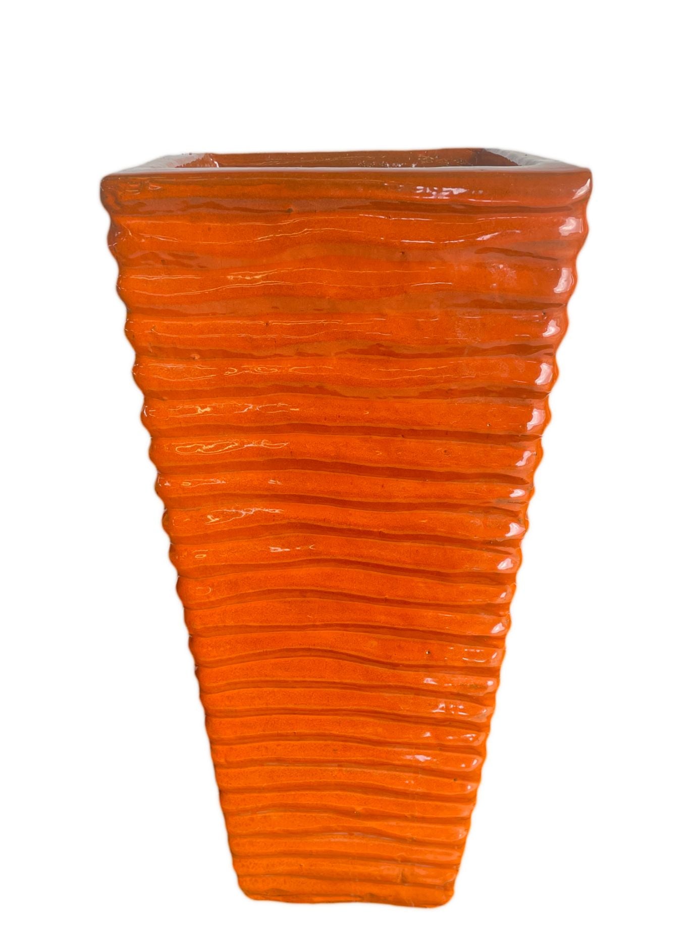 orange planter pots Pumpkin Spice Ceramic Ripple Square Planter
