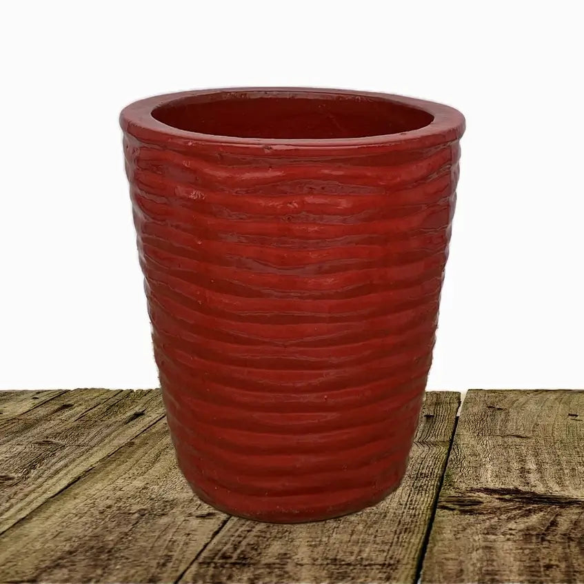 Bright Red Ripple Cone Pot