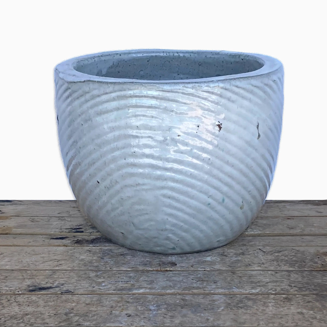 White Round Swirl Planter