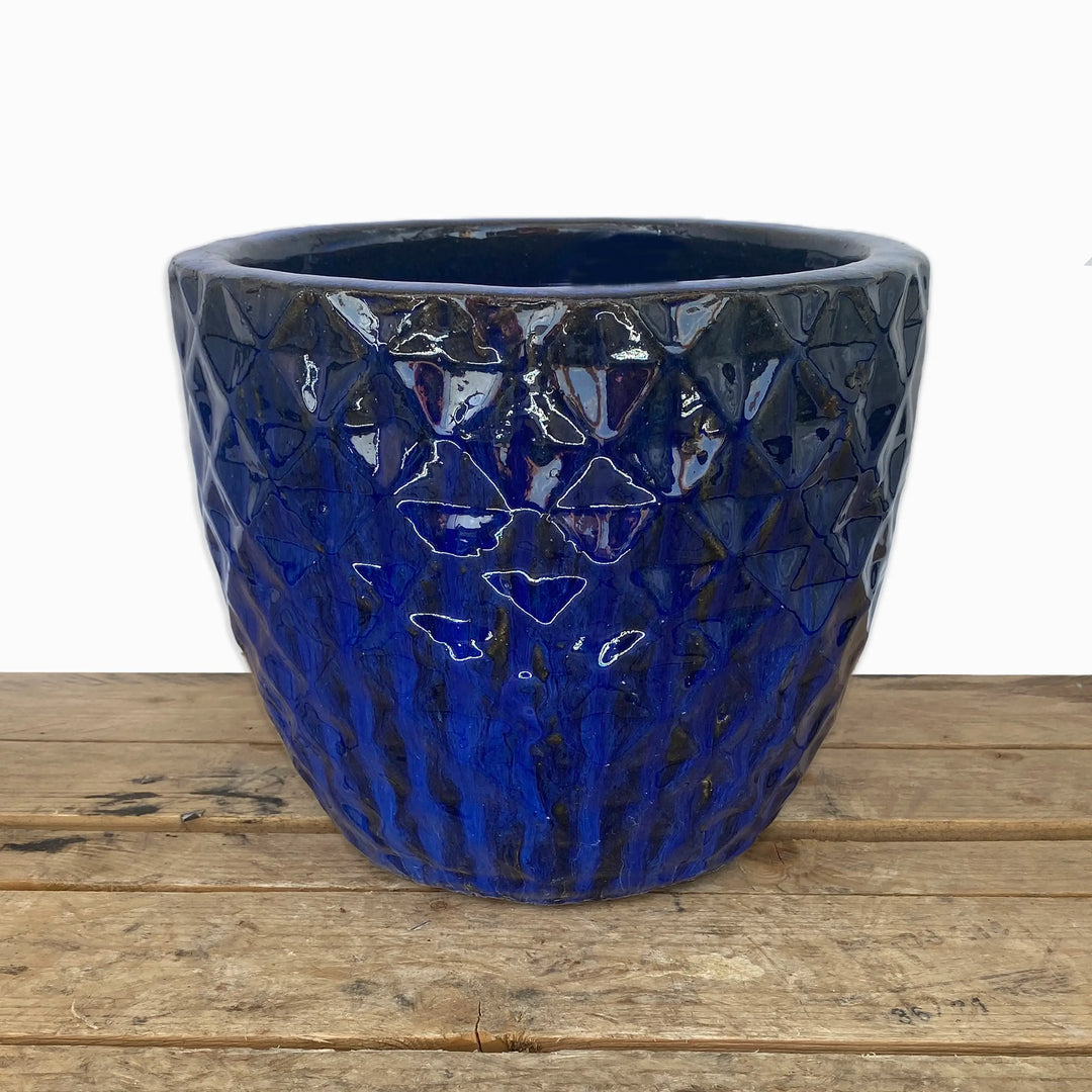 Cobalt Blue Ceramic Waffle Planter