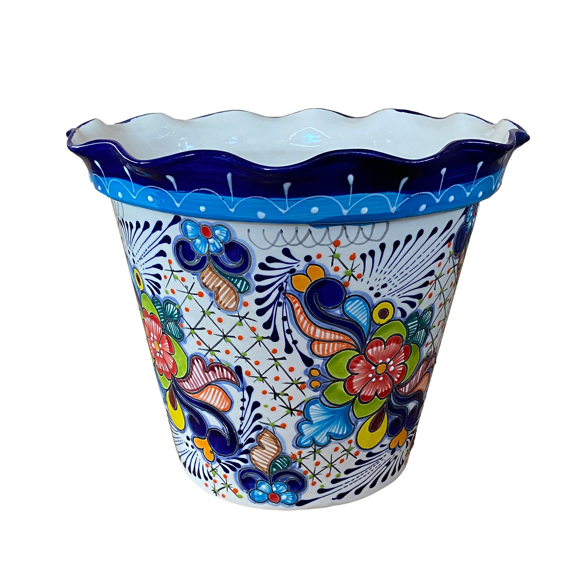 Wavy Rim Colorful Talavera Vaso | Talavera Planters