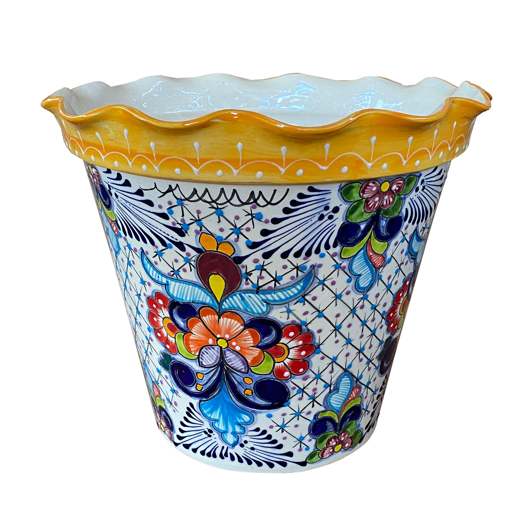 Yellow Rim Wavy Rim Colorful Talavera Vaso | Talavera Planters
