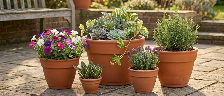 Terracotta pots with the best flowers and plants