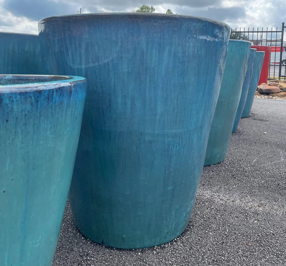Aqua cone-shaped Vietnamese ceramic planter