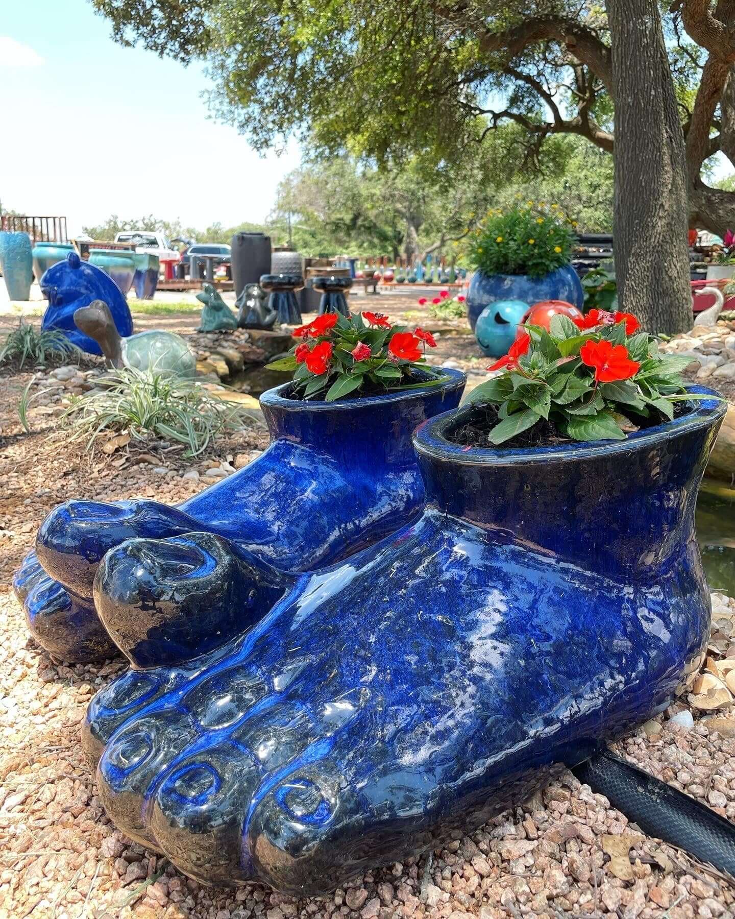 Gardening tips for beginners with a blue ceramic plant pot