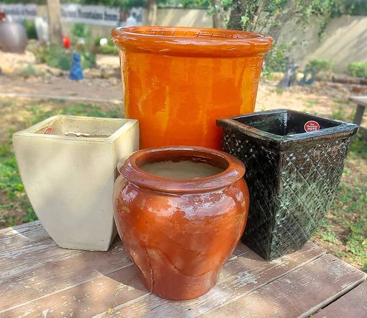 Fall garden decor with ceramic plant pots