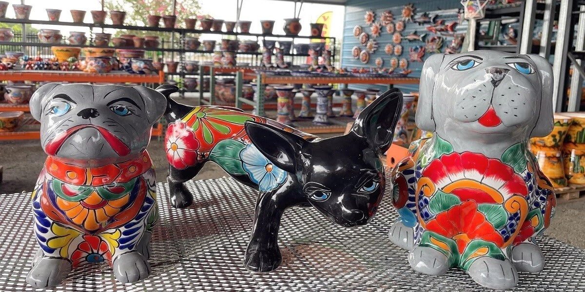 Colorful ceramic Talavera dog adds a playful touch to Austin yard art