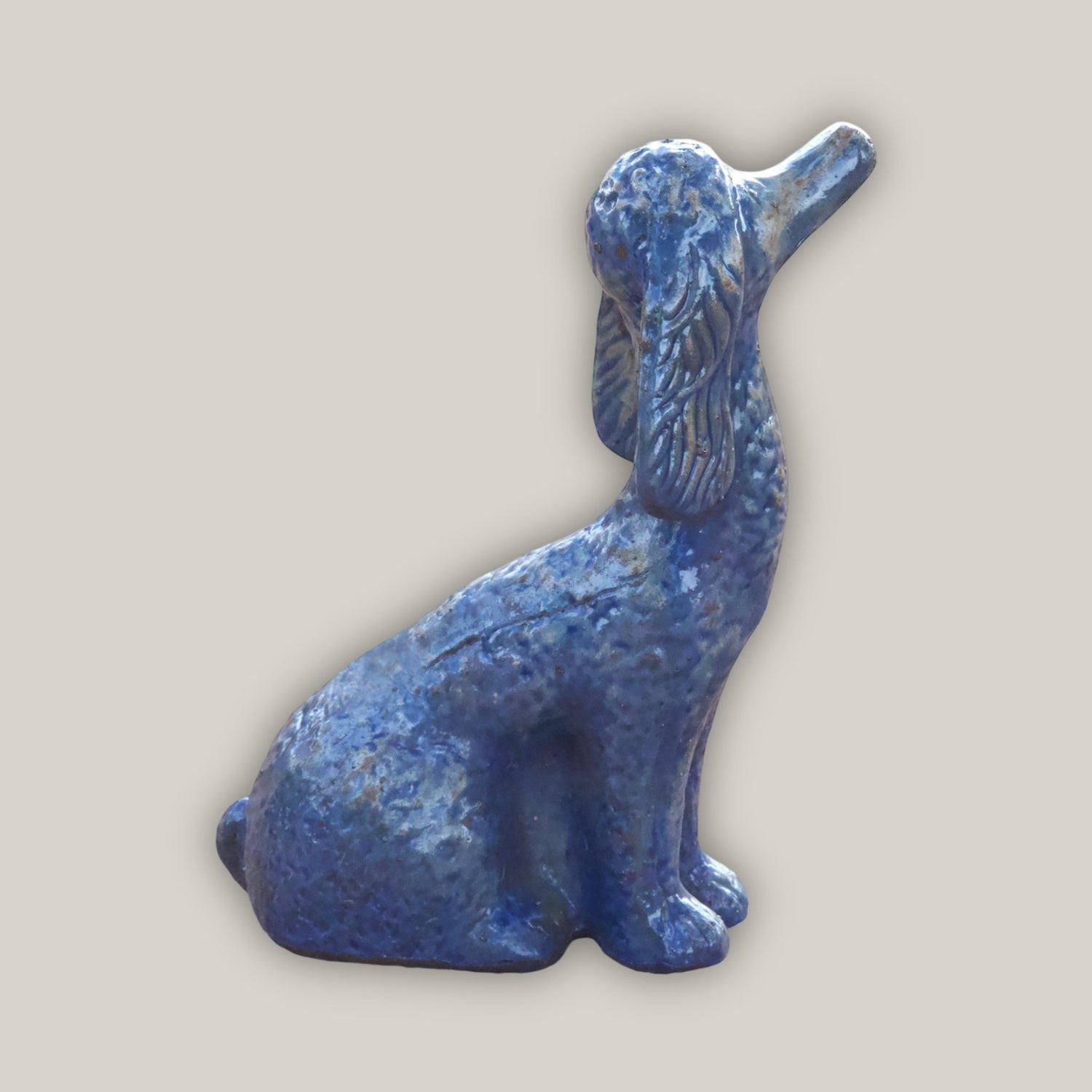 Midnight Blue Long-Eared Dog Pottery Accent