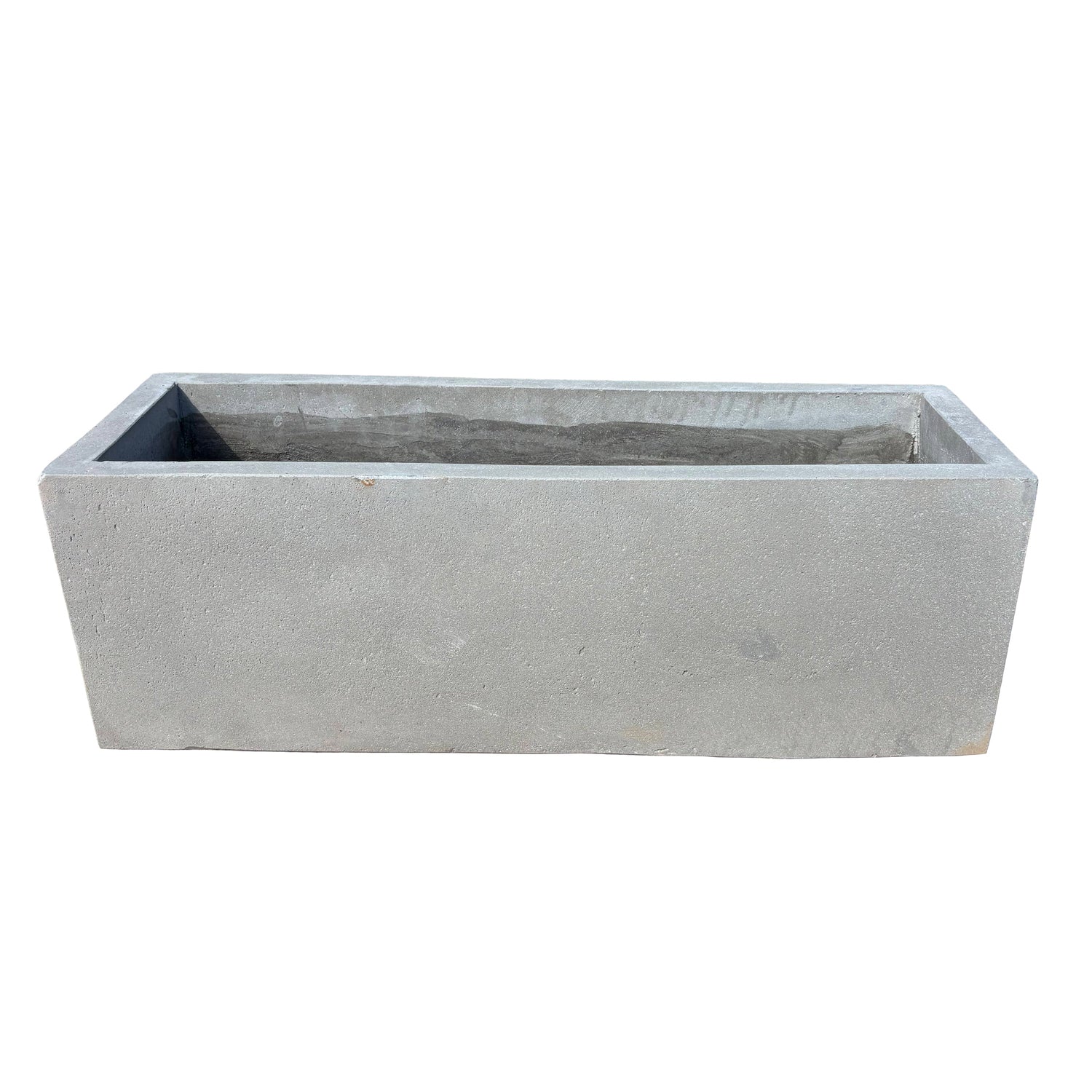 Gray rectangular fiberstone pot with top angled view  showcasing its unique stone-look 