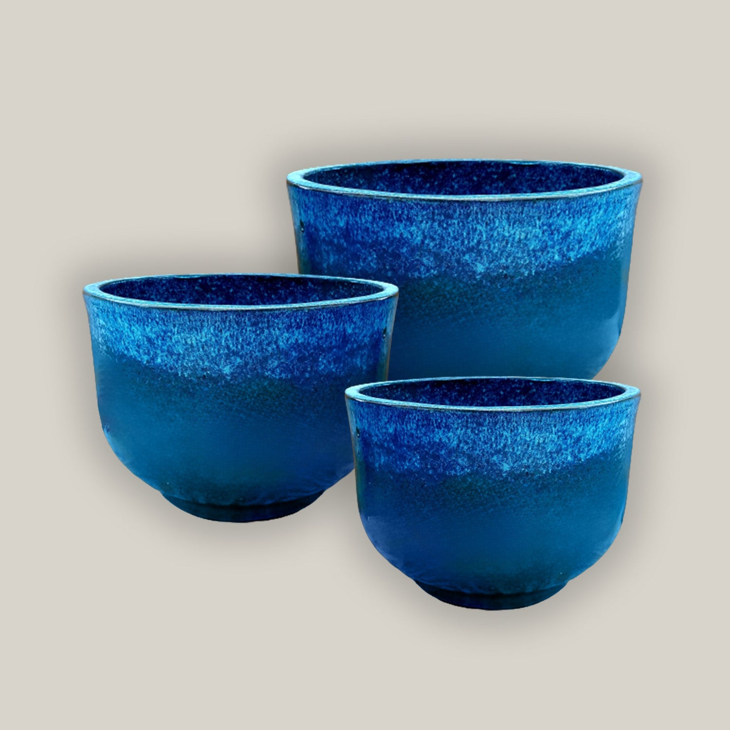 Blue glazed ceramic planters