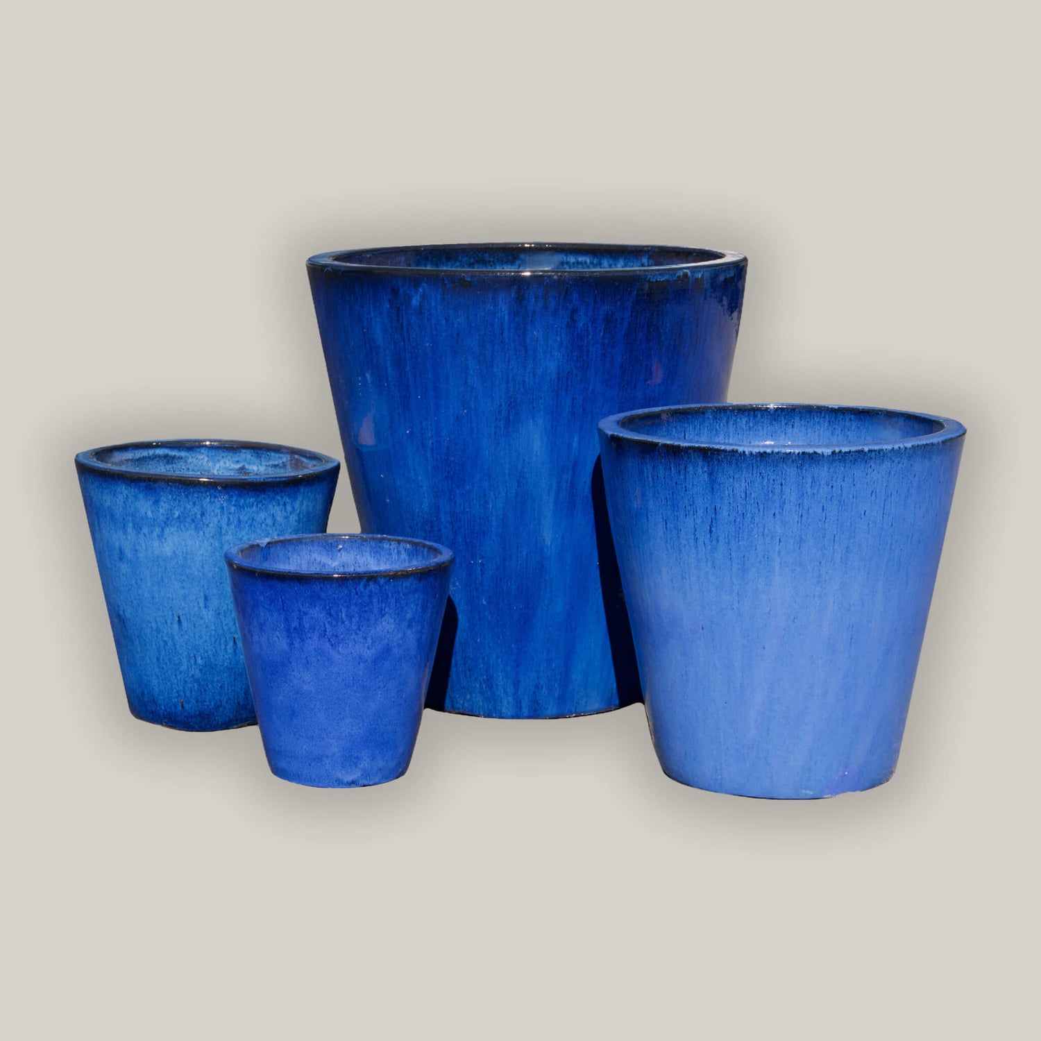 Elegant blue planters in a variety of sizes