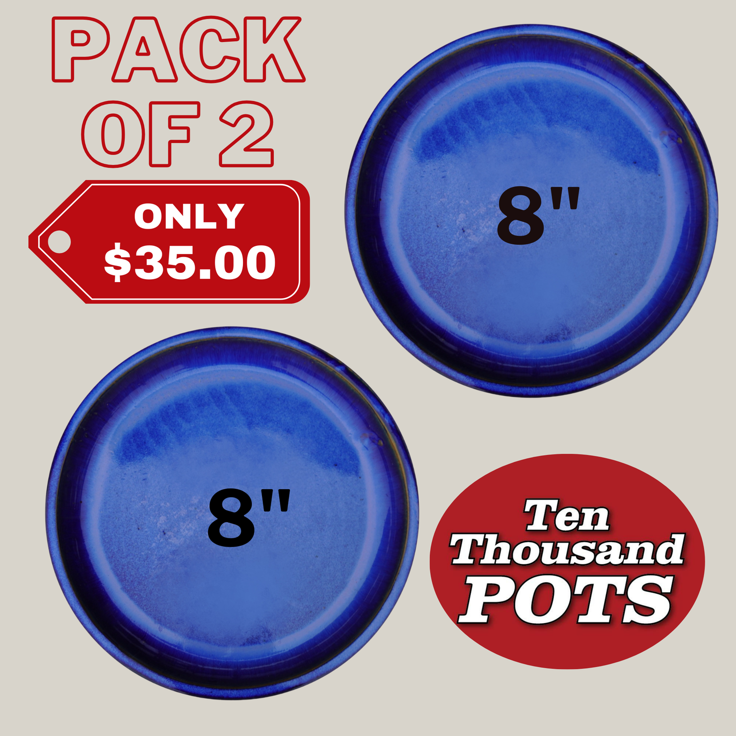 Blue ceramic plant saucers set of 2