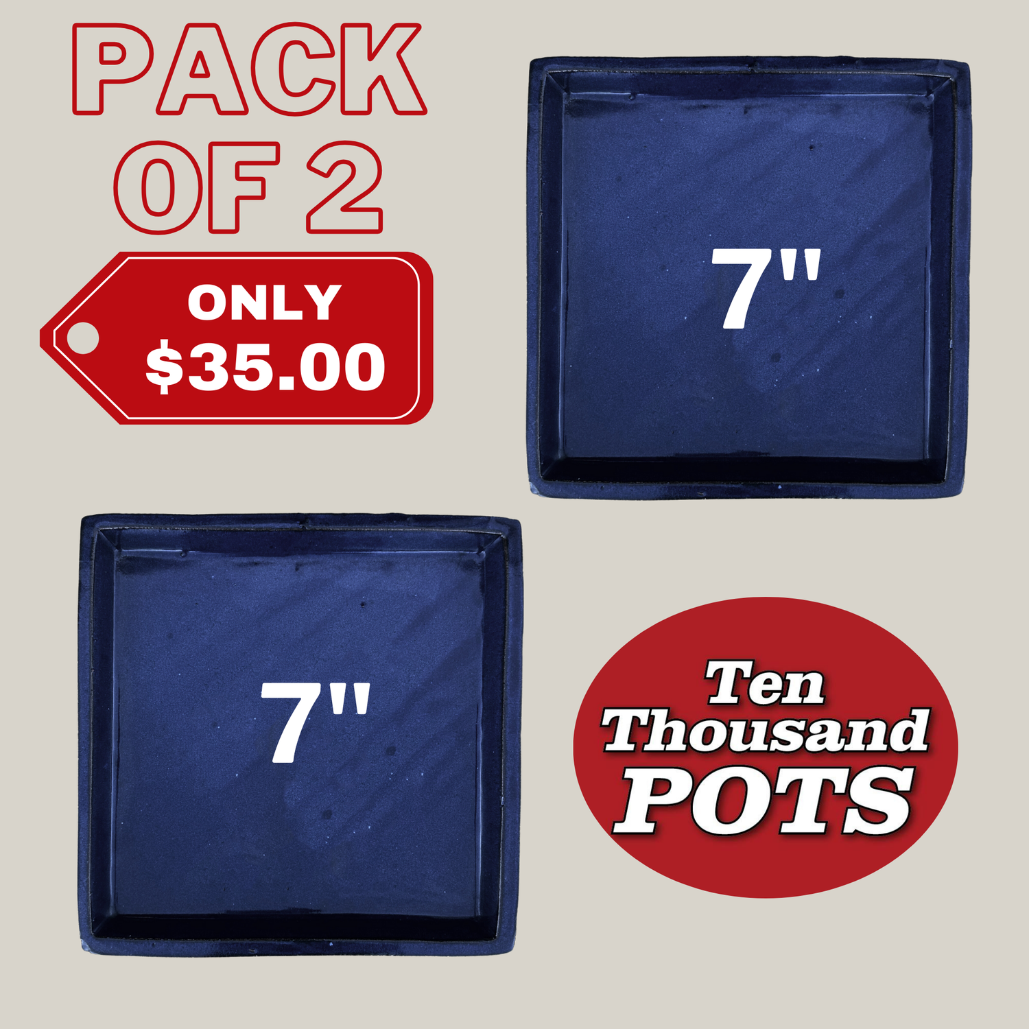 7 inch square plant saucers in blue