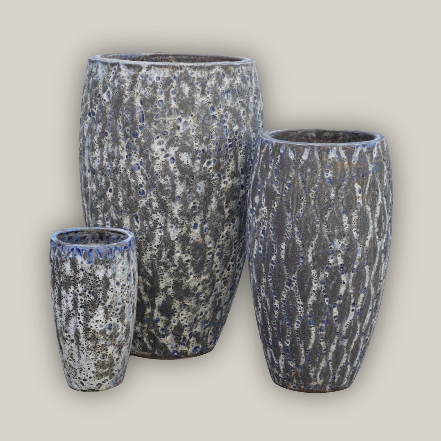 Set of 3 Seafoam Blue Tall Ceramic Seagrass Planter