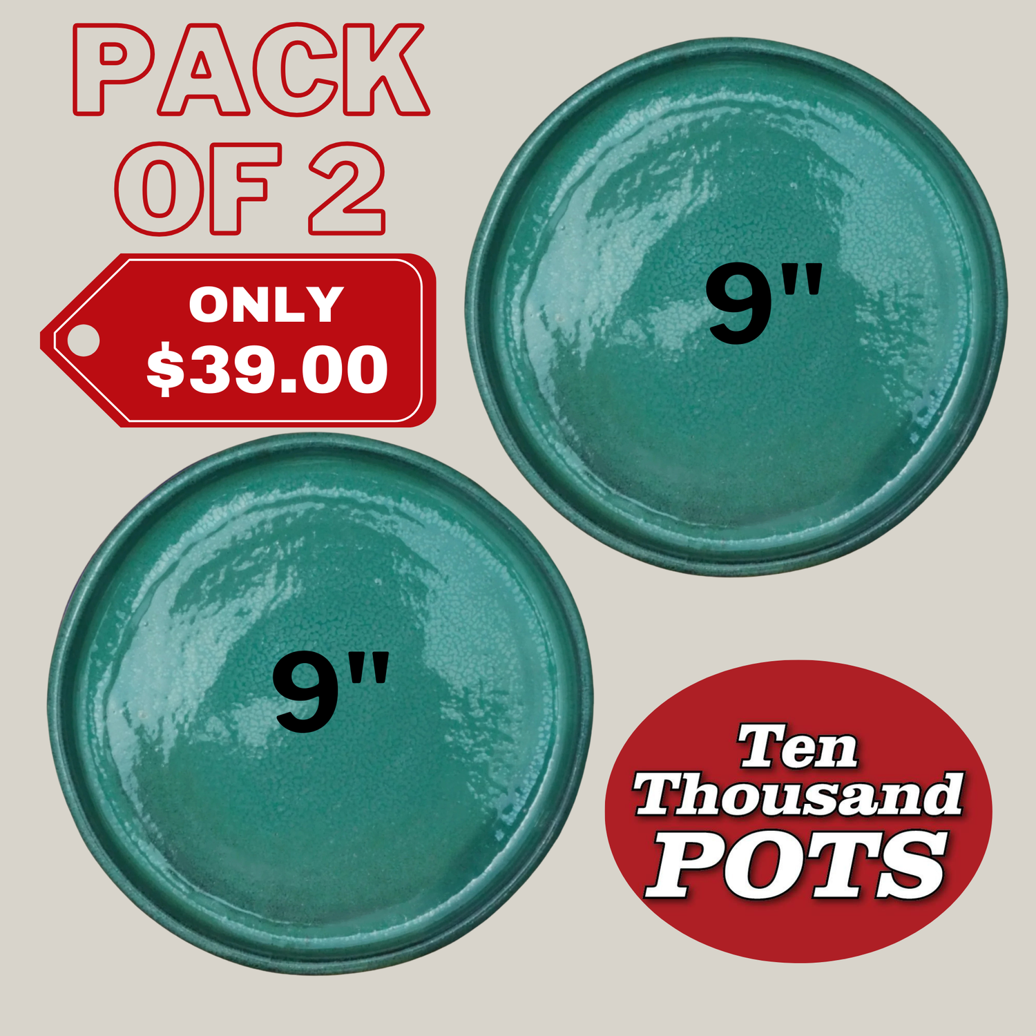 Green ceramic plant saucers set of 2