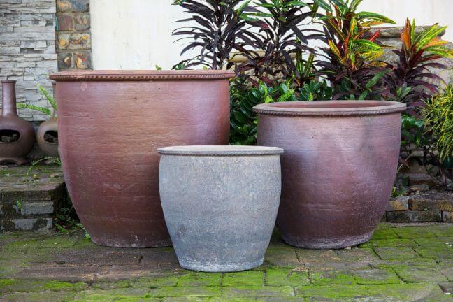Rustic garden pots in muted, natural colors