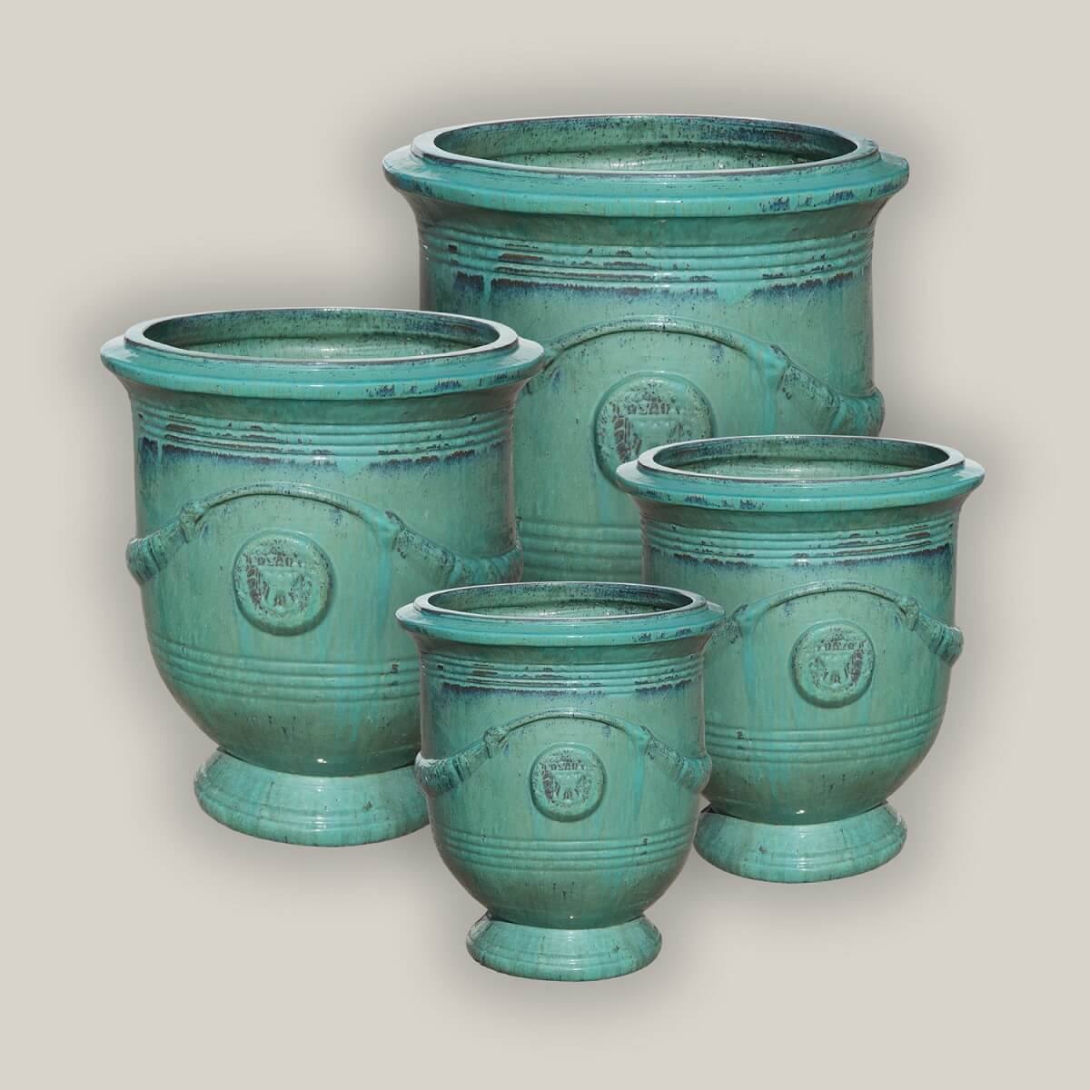 Decorative urn planters in various sizes