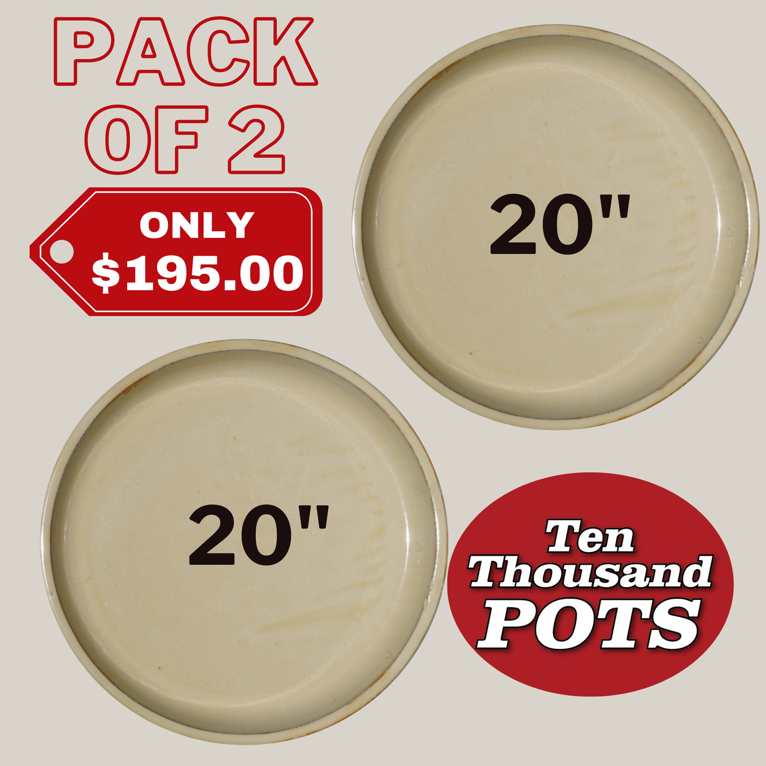 Pack of 2 20 inch ceramic plant saucers